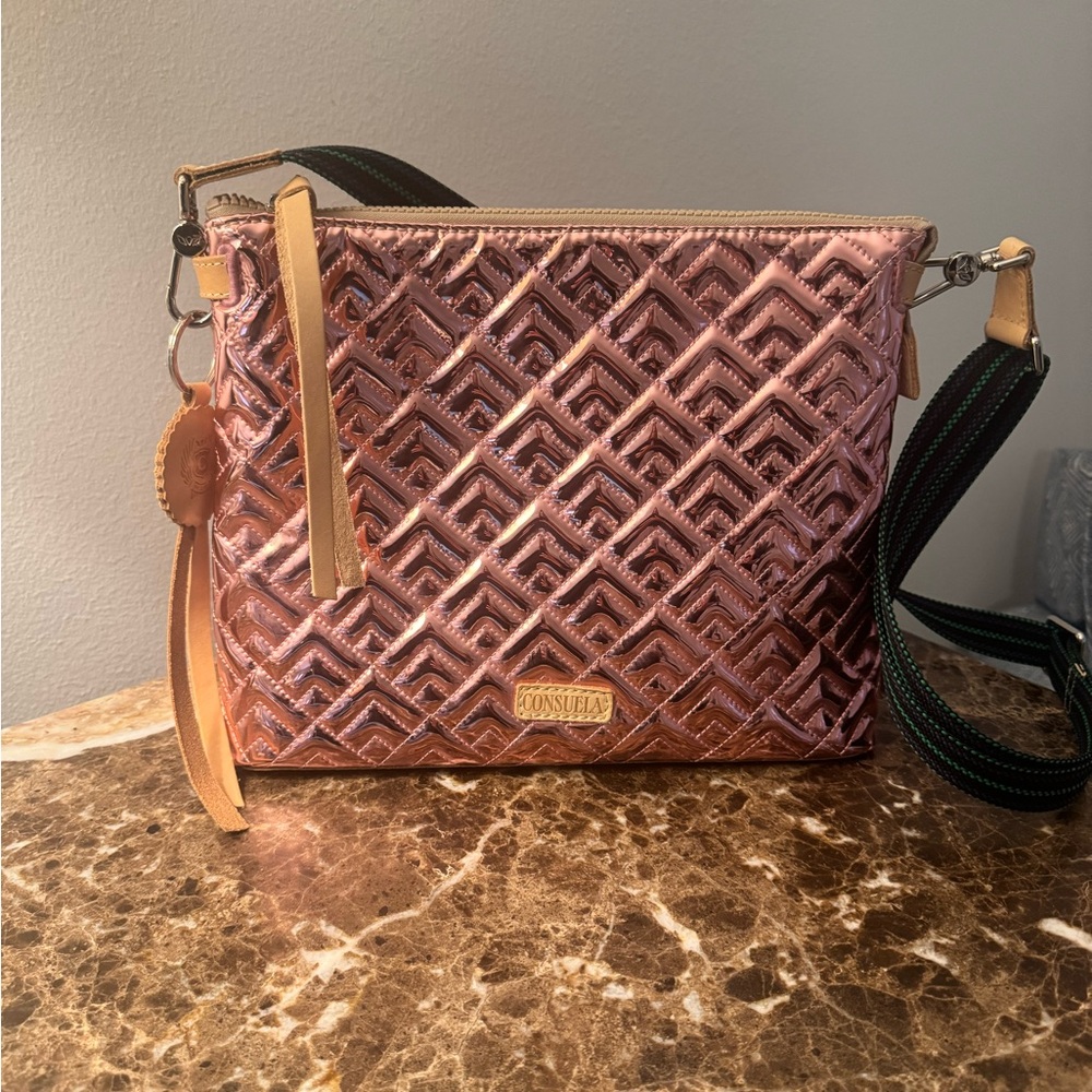 Consuela Metallic Pink Geometric Crossbody Bag